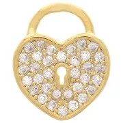 Ciondolo lucchetto cuore con ossido di zirconio 12x10 mm - Dorato - Cristallo x1