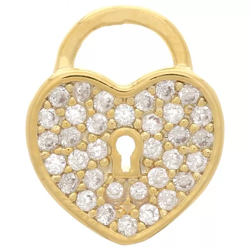 Ciondolo lucchetto cuore con ossido di zirconio 12x10 mm - Dorato - Cristallo x1