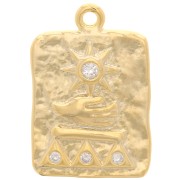 Pendente rettangolare martellato 19x13mm egiziano-con  Ossido di zirconio dorato- Cristallo x1