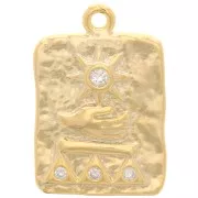 Pendente rettangolare martellato 19x13mm egiziano-con Ossido di zirconio dorato- Cristallo x1