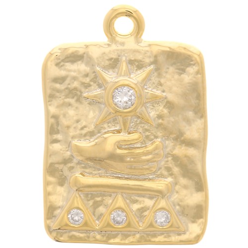 Pendente rettangolare martellato 19x13mm egiziano-con Ossido di zirconio dorato- Cristallo x1