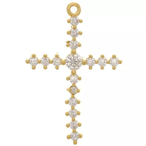 Pendente a croce 23,5x16,5 mm con ossidi di zirconio - Dorato con oro fino - Cristallo x1
