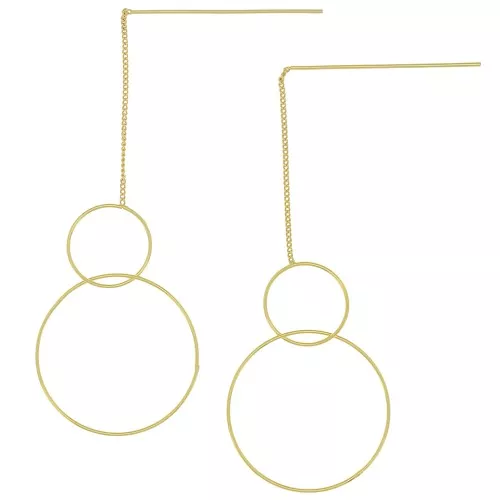 Orecchini catena gourmette - doppio cerchio - 83mm - Dorato con oro fino x2