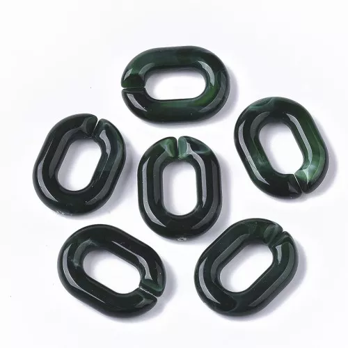 Collegamento acrilico ovale 24x18 mm - marmorizzato verde scuro - bianco x1