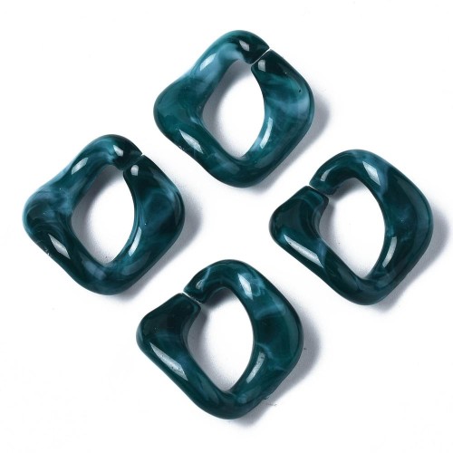 Collegamento quadrato ritorto in acrilico 24x23 mm-Marmorizzato Blu anatra bian x1