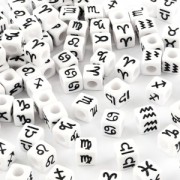 Assortimento di 50 perline cubiche del segno zodiacale 7 mm - Bianco - Nero|raw }}