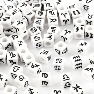 Assortimento di 50 perline cubiche del segno zodiacale 7 mm - Bianco - Nero