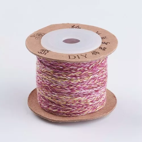 Cordoncino di cotone intrecciato piatto 1.5mm Prugna Fucsia Giallo Rosa chiaro x1m