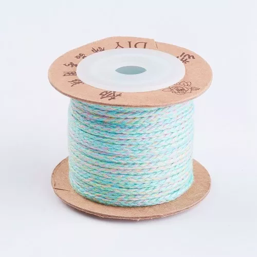 Cordoncino di cotone intrecciato piatto 1.5mm - Blu cielo - Lilla -Verde chiarox1m
