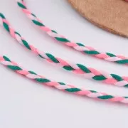 Cordoncino di cotone intrecciato 2 mm -Rosa fluo - Rosa chiaro-Verde scuro x1m