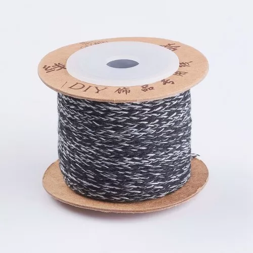Cordoncino di cotone intrecciato 2 mm - nero- grigio x1m
