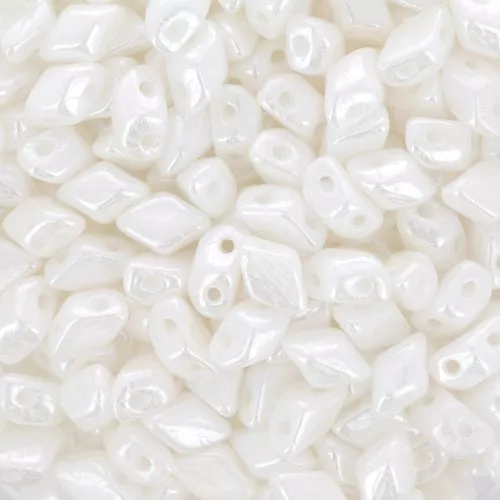 Perline in vetro Mini Gemduo 2 fori 6x4 mm - Opaque White Luster x5g