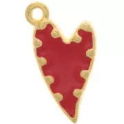 Pendente cuore irregolare - resina epossidica 22x13mm -Dorato con oro fino - Rosso