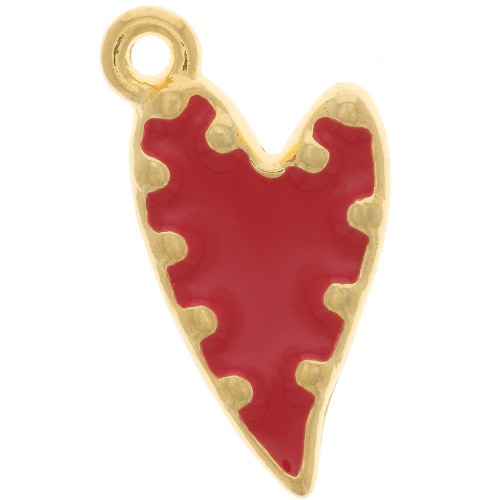 Pendente cuore irregolare - resina epossidica 22x13mm -Dorato con oro fino - Rosso