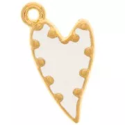 Pendente cuore irregolare - resina epossidica 22x13mm -Dorato con oro fino -Bianco