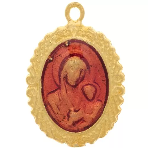 Pendente ovale a forma di vergine con resina epossica 22x15 mm Dorato- Rosso