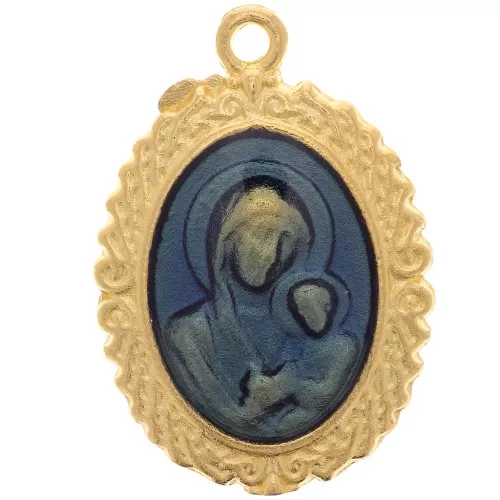 Pendente ovale a forma di vergine con resina epossidica 22x15 mm - Dorato- Blu