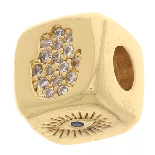 Perla cubo 9 mm - multi motivi in Ossido di zirconio Dorato- Cristallo - Blu x1