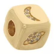 Perla cubo 9 mm - multi motivi in Ossido di zirconio Dorato- Cristallo - Blu x1