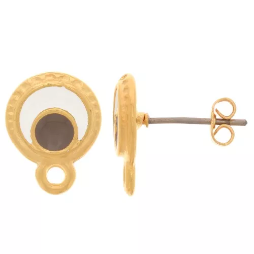 Orecchini perno tondi 10,5 mm con resina epossidica - Dorato - Beige x2