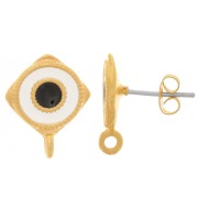 Orecchini perno rombo 17x13.5 mm con resina epossidica - Dorato - Bianco x2|raw }}