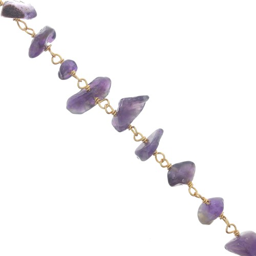 Catena maglai creativa 10mm con pietre irregolari - Dorato - Ametista x50cm