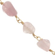 Catena maglai creativa 7mm con pietre irregolari - Dorato- quarzo rosa x50cm