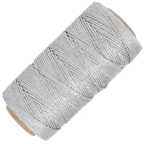 Bobina di filato metallico Glitter 3 fili per macramè 1 mm - Argento x125m