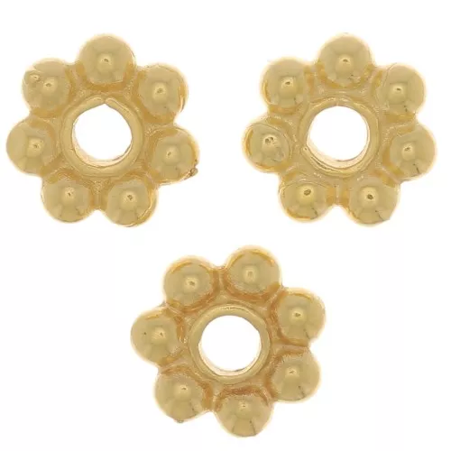 Perle rondelle a forma di fiore 6 mm - Placcato oro 3 micron x4