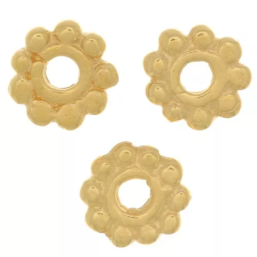 Perle rondelle a forma di fiore 6 mm - Placcato oro 3 micron x4