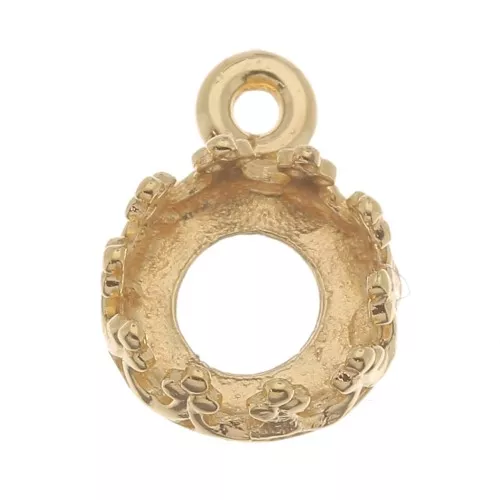 Castone pendente rotondo corona - per cabochon 6mm - placcato oro 3 micron x1