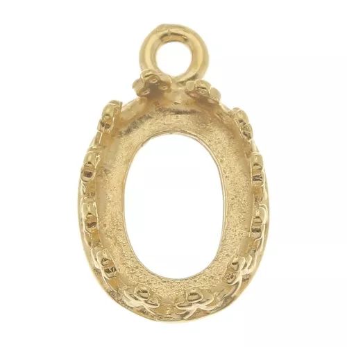 Castone pendente corona ovale - per cabochon 8x6 mm - placcato oro 3 micron