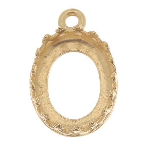 Castone pendente corona ovale - per cabochon 10x8 mm - placcato oro 3 micron