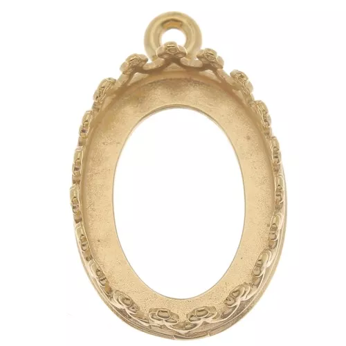 Castone pendente corona ovale - per cabochon 14x10mm - placcato oro 3 micron