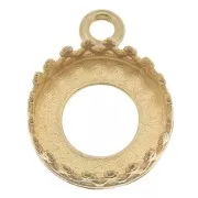 Castone pendente rotondo- corona- per cabochon 10 mm - placcato oro 3 micron