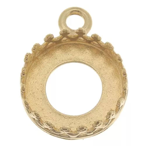 Castone pendente rotondo- corona- per cabochon 10 mm - placcato oro 3 micron