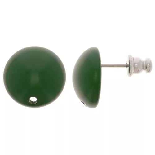 Orecchini tondi in resina da 14 mm - Verde scuro x2