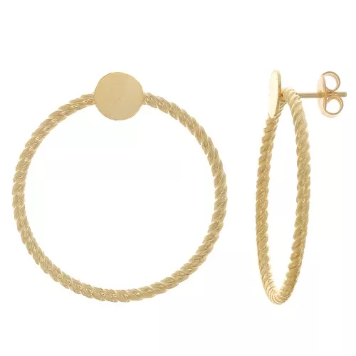 Orecchini perno cerchio intrecciato 35mm per cabochon 8 mm- dorato con oro fino x2