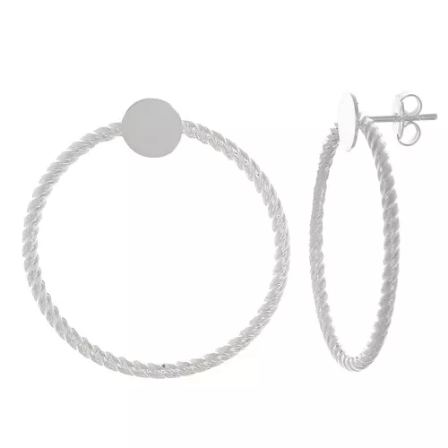 Orecchini perno cerchio intrecciato 35mm per cabochon 8 mm-Argento placcato finox2
