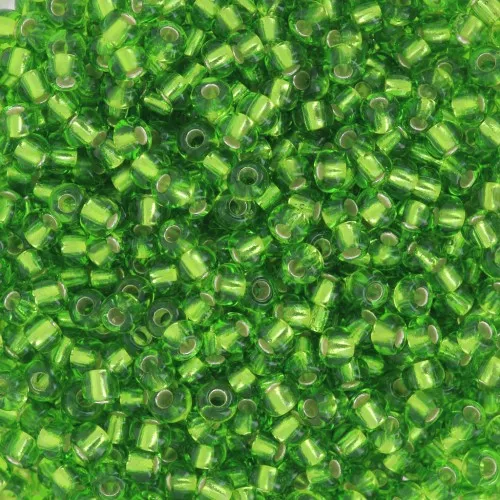 Perle di semi Preciosa 9/0 2,5 mm - Peridoto scuro foderato d'argento x20g