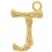 Pendente lettera alfabeto effetto bambù 15x10 mm - J -Dorato con oro fino x1