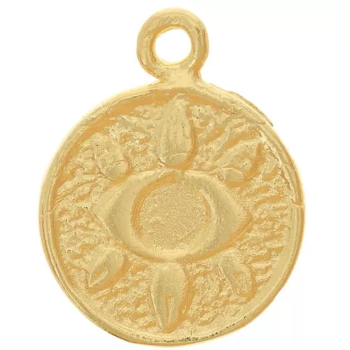 Pendente rotondo 14 mm -'occhio - Dorato con oro fino x1