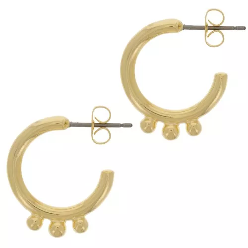 Orecchini cerchio con 3 palline 18 mm - Dorato con oro fino x2