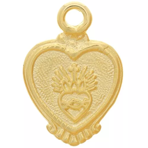 Pendente a forma di cuore - Ex-Voto motivo cuore 22x15 mm - Dorato con oro fino x1