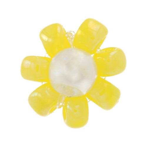 Fiore di perle di rocaille - marguerite - 7 mm - Giallo- Bianco perlato x1
