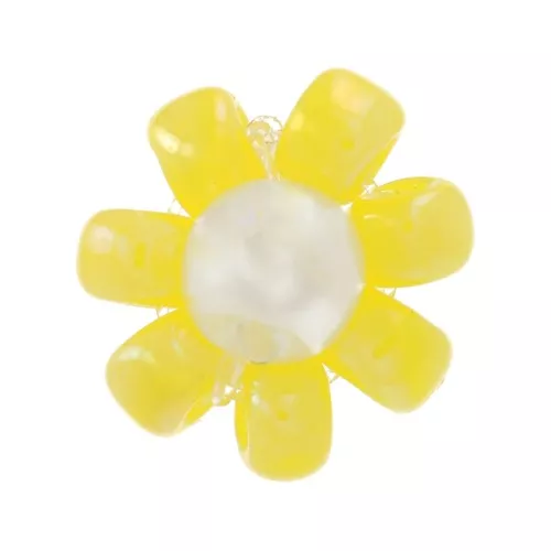 Fiore di perle di rocaille - marguerite - 7 mm - Giallo- Bianco perlato x1