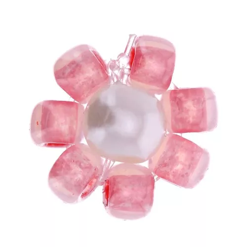 Fiore di perle di rocaille - marguerite - 7 mm - Rosa -Bianco perlato x1