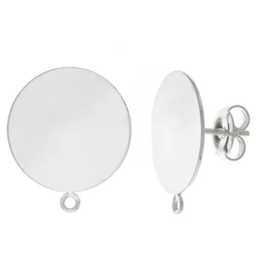 Orecchini perno a disco 16 mm con anello - placcato argento x2
