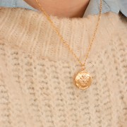 Pendente rotondo 17 mm con Ossido di zirconio -croce-placcato oro 3 micron-Cristallo x1