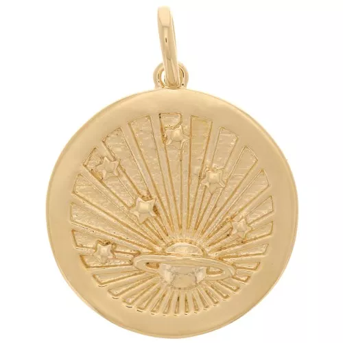 Pendente rotondo 20 mm - pianeta e stelle - placcato oro 3 micron x1